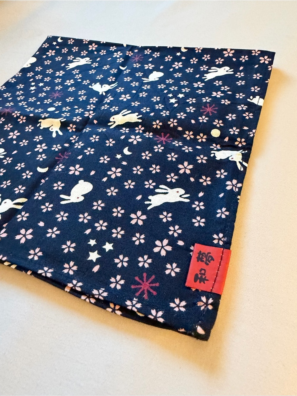 Japanese Wamu Kazumu Handkerchief Furoshiki Navy Rabbit Sakura Stars